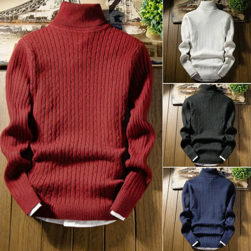 

Autumn And Winter Turtleneck Warm Fashion Solid Color sweater Men's Sweater Slim Pullover men's Knitted sweater Bottoming Shirt