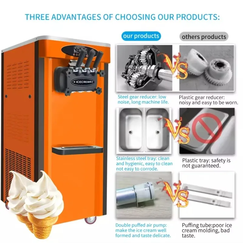 3 Flavors Automatic Soft Serve Commercial Ice Cream Machine Italian Gelato Making Ice Cream Makers