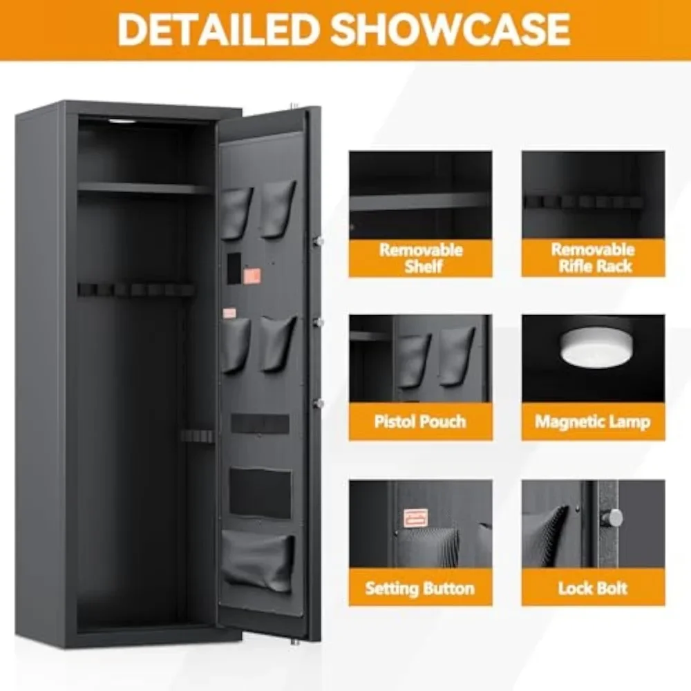12-15 Rifle Gun Safe, Home Safes for Rifles and Pistols, Rifle Safe with 3 Removable Gun Racks,Gun Cabinet with 4 Pistol Pockets