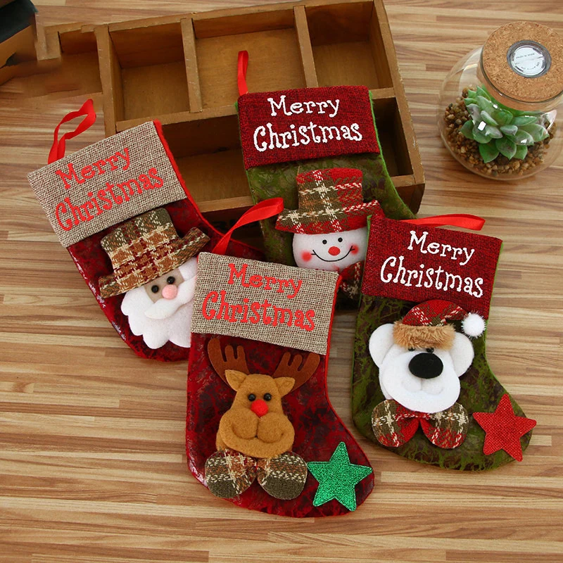 Christmas Socks Candy Christmas Felt Gift Bag Bulk Red Gift Fireplace Tree Decorative Children's Holiday Gift