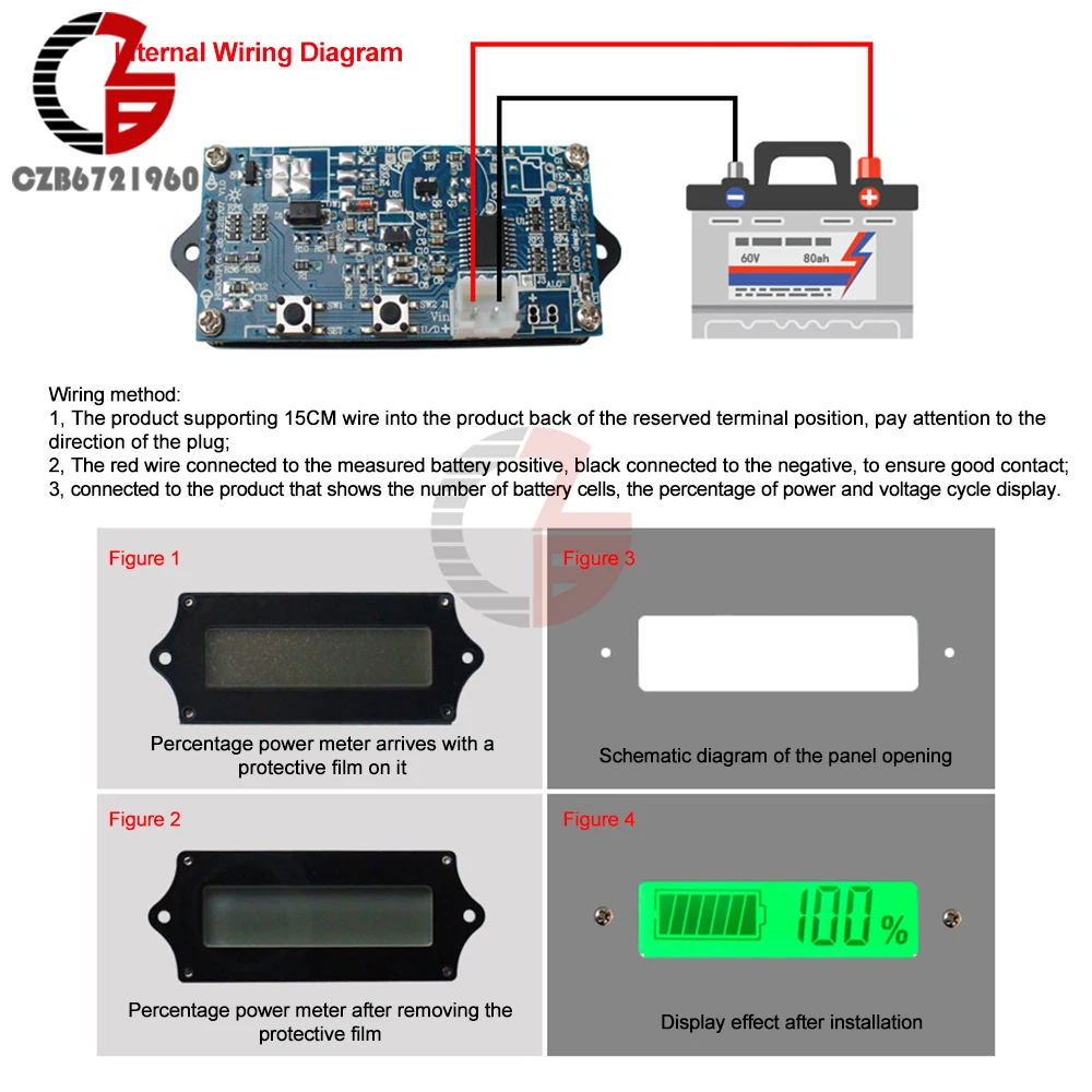Imagem -04 - Indicador de Capacidade de Bateria Display Digital Voltímetro Testador de Bateria Mini Monitor de Nível de Carga de Bateria Medidor de Teste de Tensão Dc9-90v
