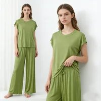 Modal Homewear set O-neck Tshirts short sleeves and Wide leg pants Loose sleepwear Casual streetwear suit all match