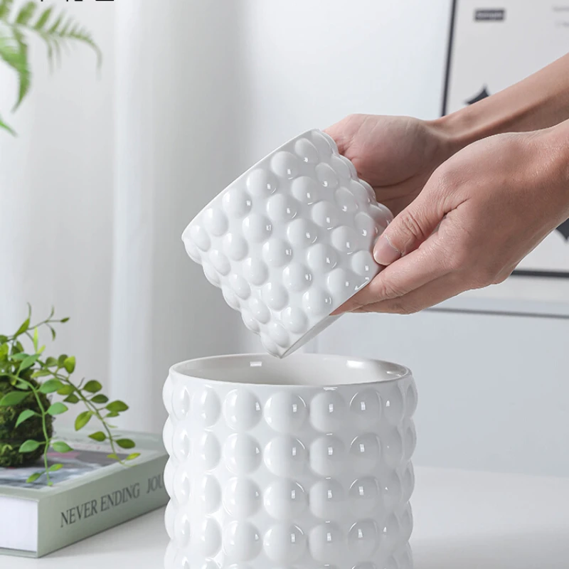 Ceramic Flowerpots European-style Indoor White Bubbles High Sense Small Potted Plants Special Ornaments for SucculentPhalaenopsi