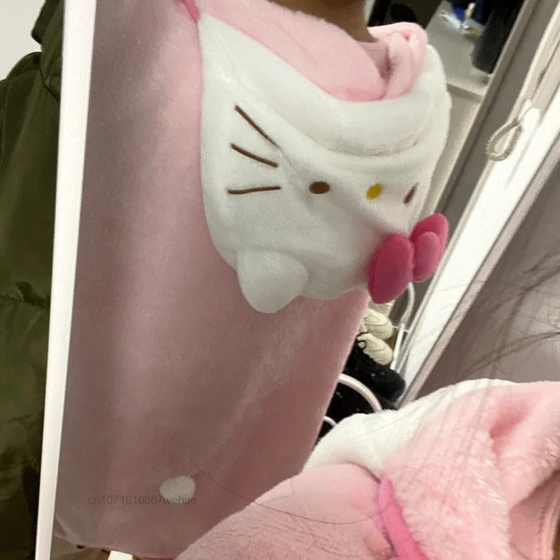 Sanrio Helo Kitty Pink Fuzzy coperte sottili donna Y2k mantello Oversize Fluffy New Coral peluche pigiama Poncho Kawaii mantelle per dormire