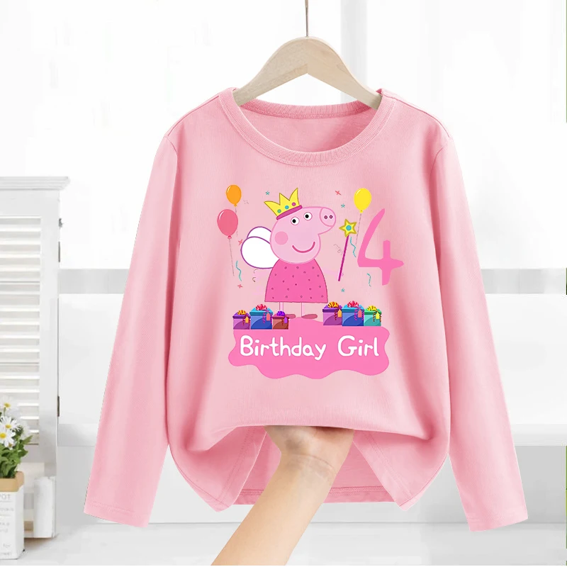 

Peppa Pigs Boy Girl Long Sleeve T Shirt Trendy Birthday Clothes for Kid Anime Cotton Baby Clothing Party Costume Tops party Gift