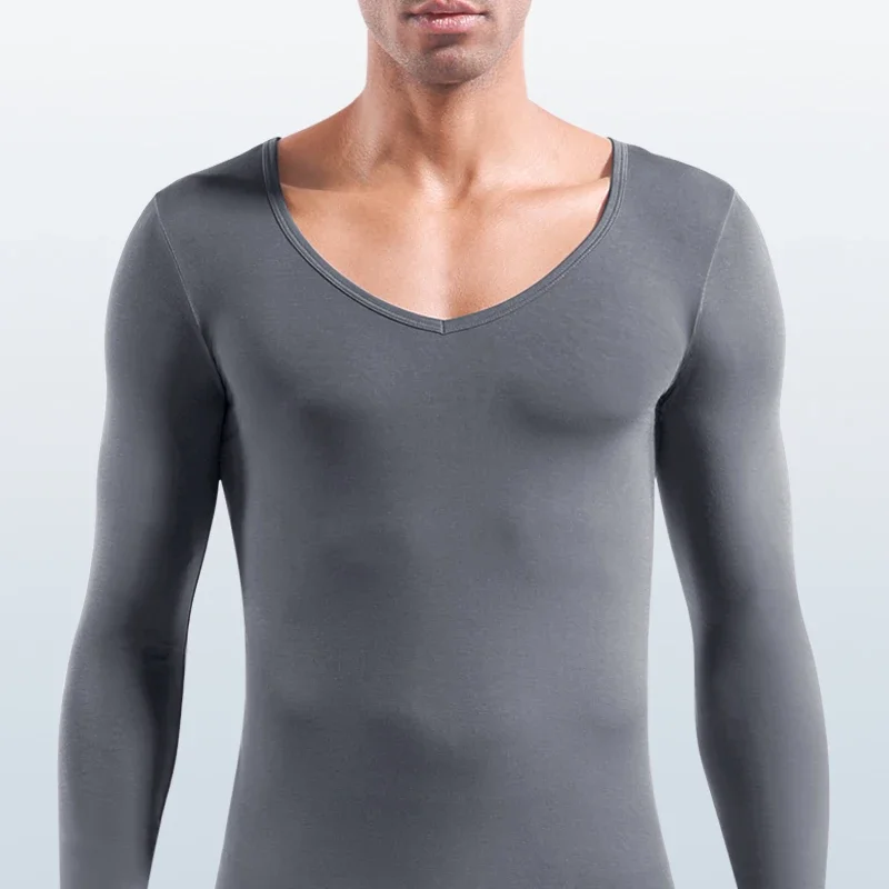 Men's thermal underwear pure cotton low-neck large V-neck autumn clothes autumn and winter solid color thin slim-fit top