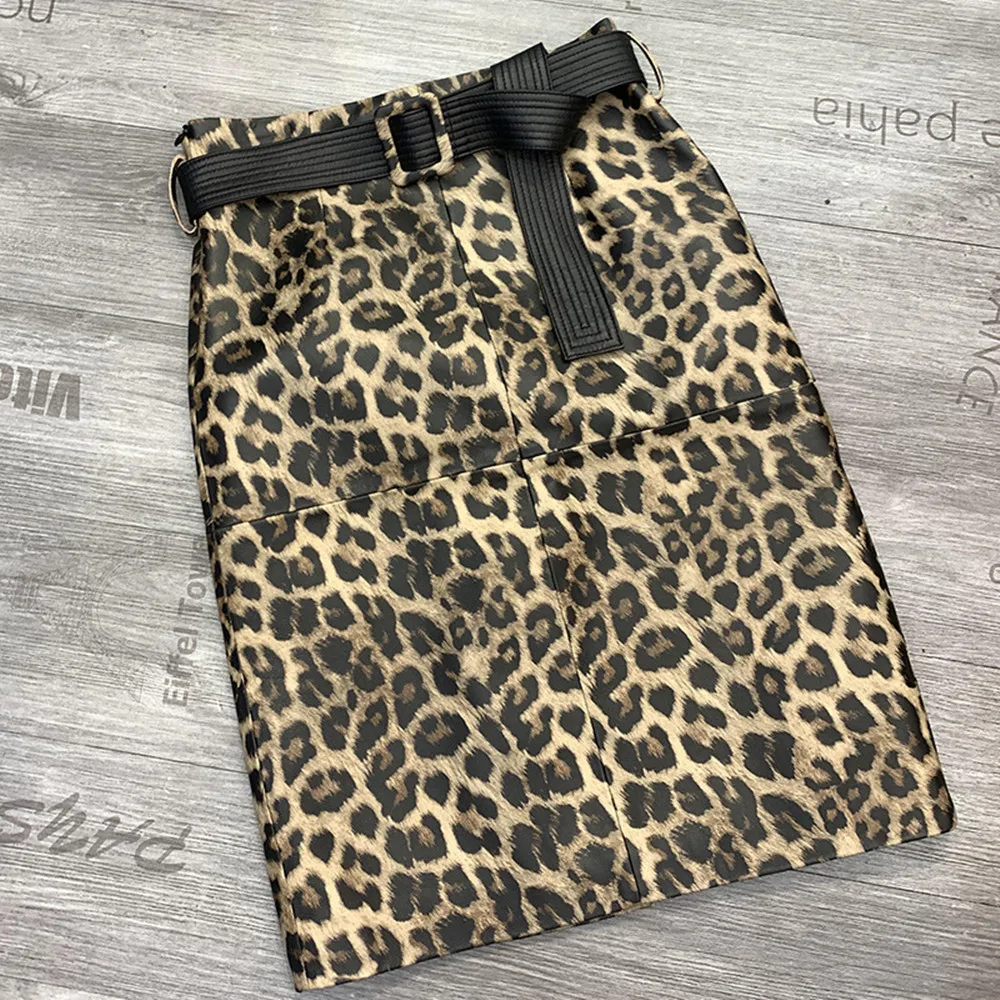 Autumn Winter Hot Fashion Women High Quality Sheepskin Genuine Leather Leopard Skirt F122