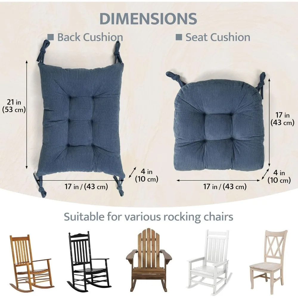 Non-Slip Tufted Rocking Chair Cushion Set with Ties for Indoor and Outdoor Use on Porch, Garden, Cafe