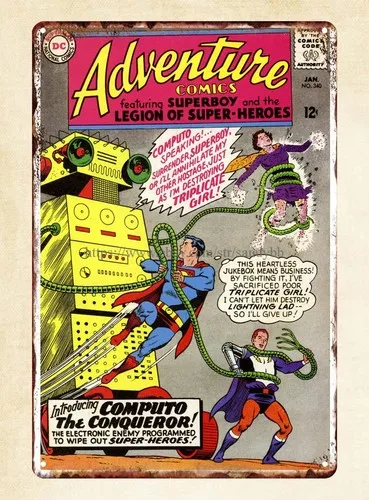 Kunstinspiration Computo Conquerorl 1966 Abenteuer-Comics Metall-Blechschild