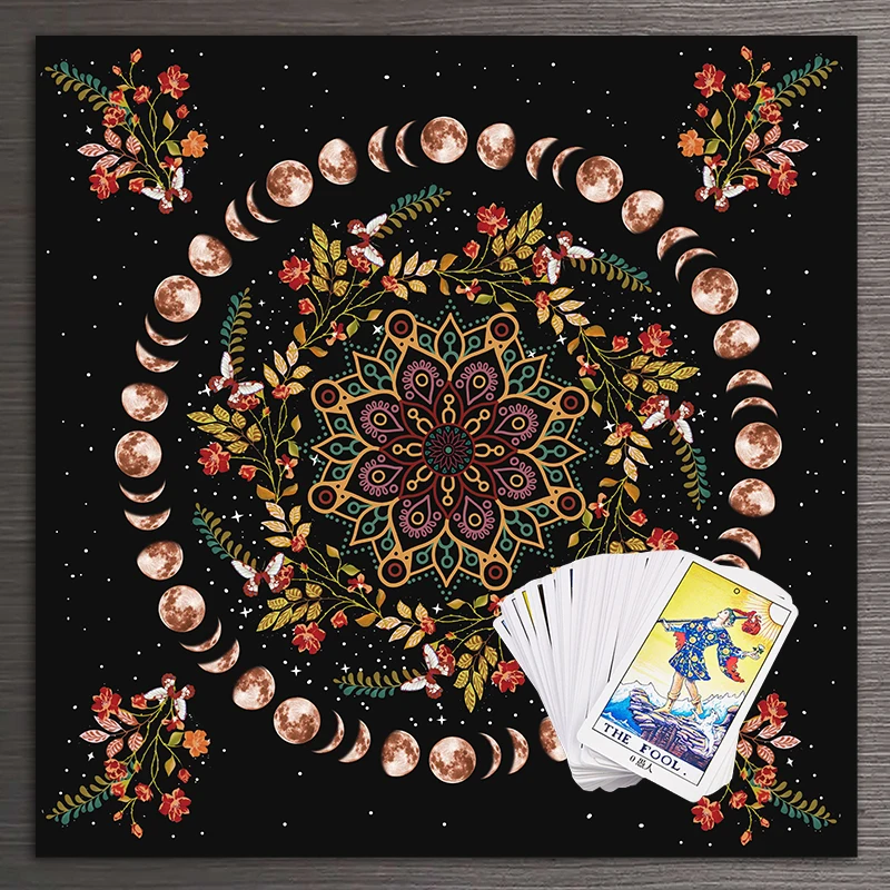 Moon phase flower Tarot tablecloth Altar Cloth Alter Cloth Card Pad Divination Witchcraft Astrology Supplies Home Decor Card Pad