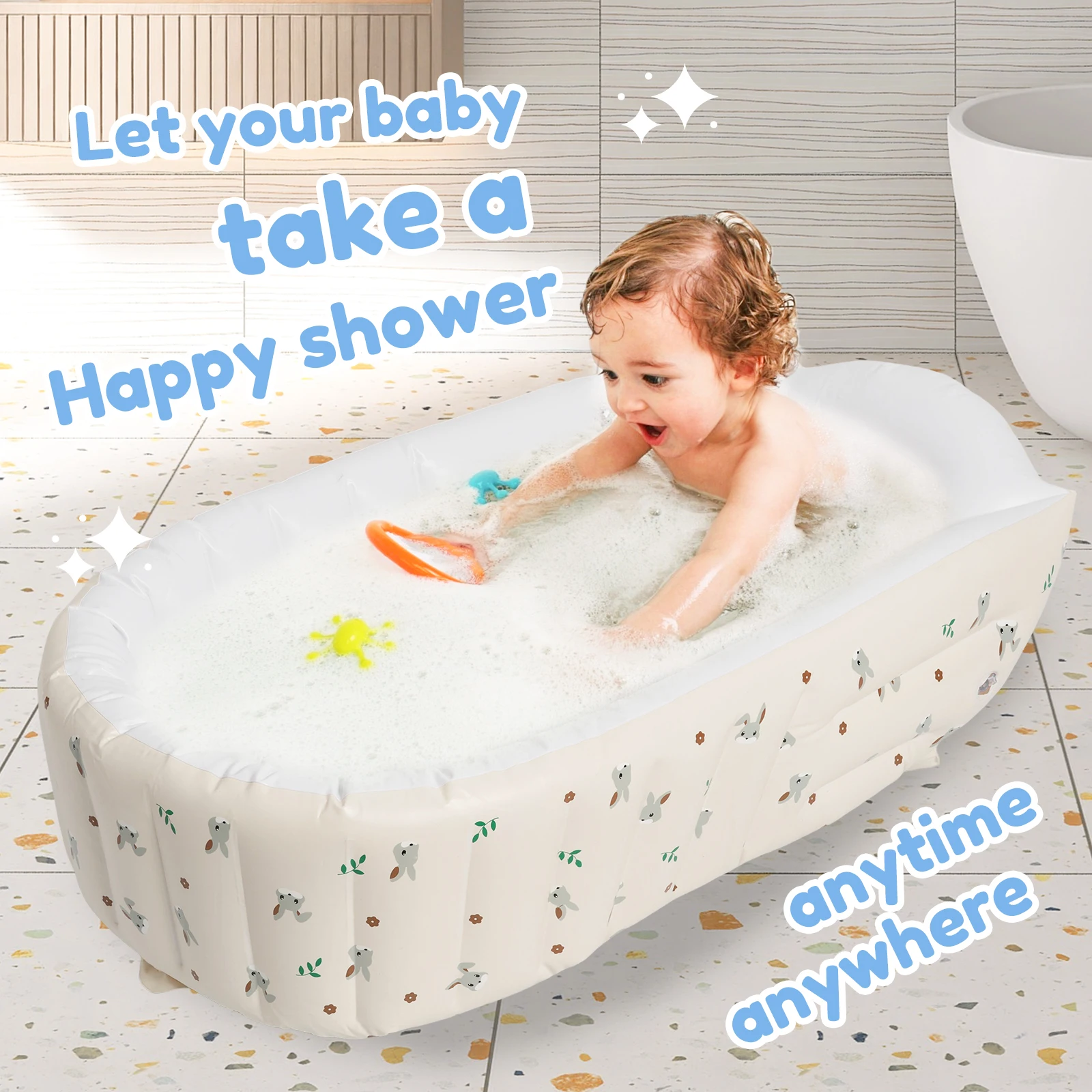 حوض استحمام للأطفال قابل للنفخ حوض استحمام بلاستيكي قابل للطي مع مضخة هواء مدمجة متعددة الاستخدامات ومضادة للانزلاق حوض استحمام للأطفال قابل للنفخ للمنزل #5
