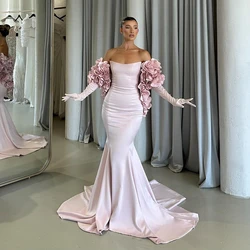 Thinyfull Sexy Mermaid Prom Evening Dresses Strapless 3D Flower Floor Length Night Party Dress Formal Cocktail Gown Saudi Arabia