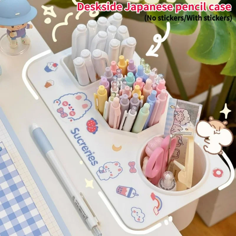 Imagem -02 - Desk Pen Holder And Brush Stand Pencil Storage Box Papelaria para Escritório Acessórios Escolares e de Escritório Reticulados