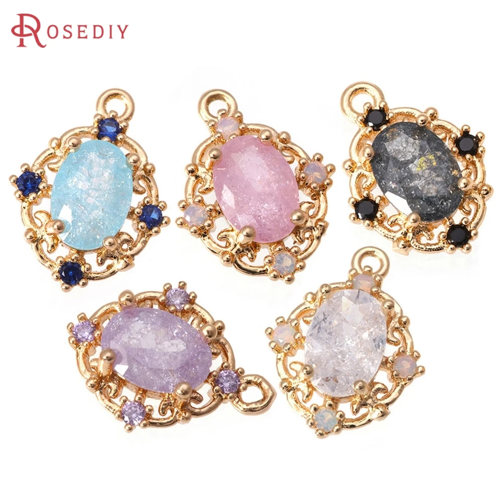 

4PCS 18K Gold Color Brass and Zircon Glass Oval Charms Pendants High Quality Diy Necklace Earrings Jewelry Making Accessories