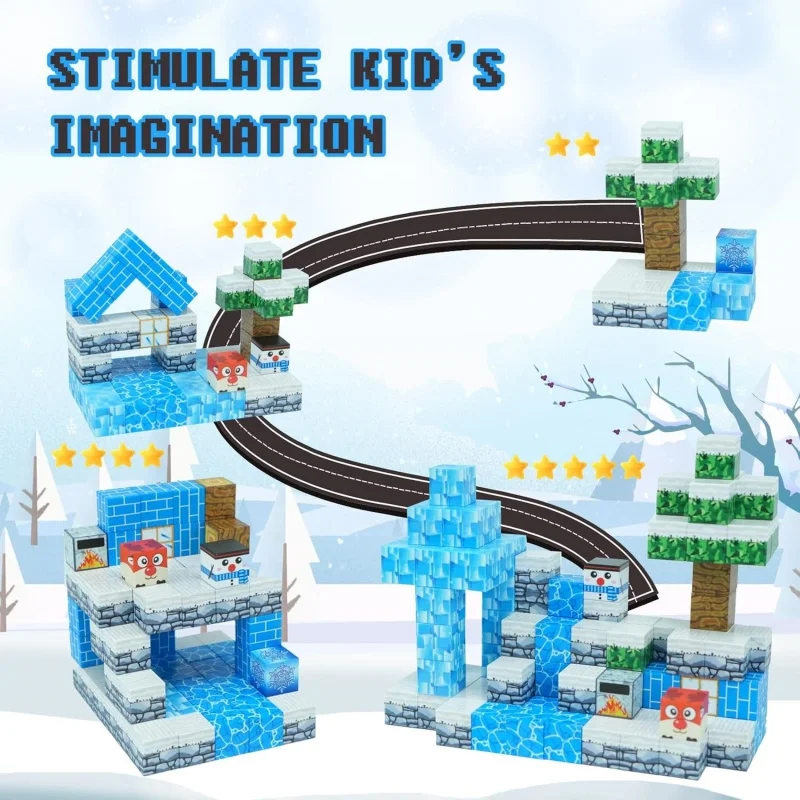 자석 블록 얼음 성 건축 세트 몬테소리 유아 STEM 감각 장난감 크리스마스 생일 선물 교육용 쌓기 게임