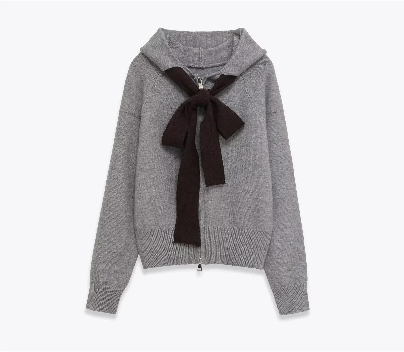 

new women's casual fashion simple commuter style all-match straight bow knitted hooded jacket