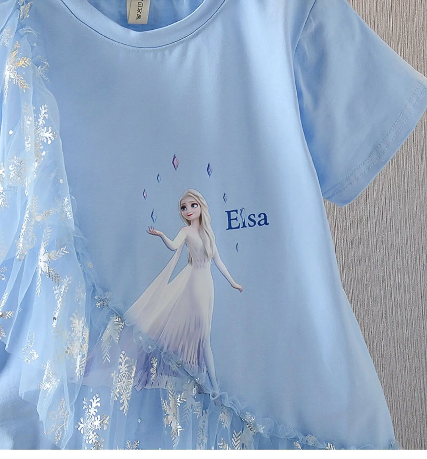 Casual Girl Dress Disney Frozen Elsa Princess Pullover T-shirt Dresses Summer Child Girl Ruffles Vestidos Printed Cartoon Dress