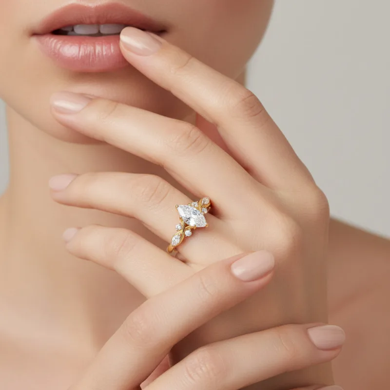 

Irregular-shaped diamond ring 5*10mm marquise moissanite main stone s925 silver gold-plated fashion wedding ring for girlfriend