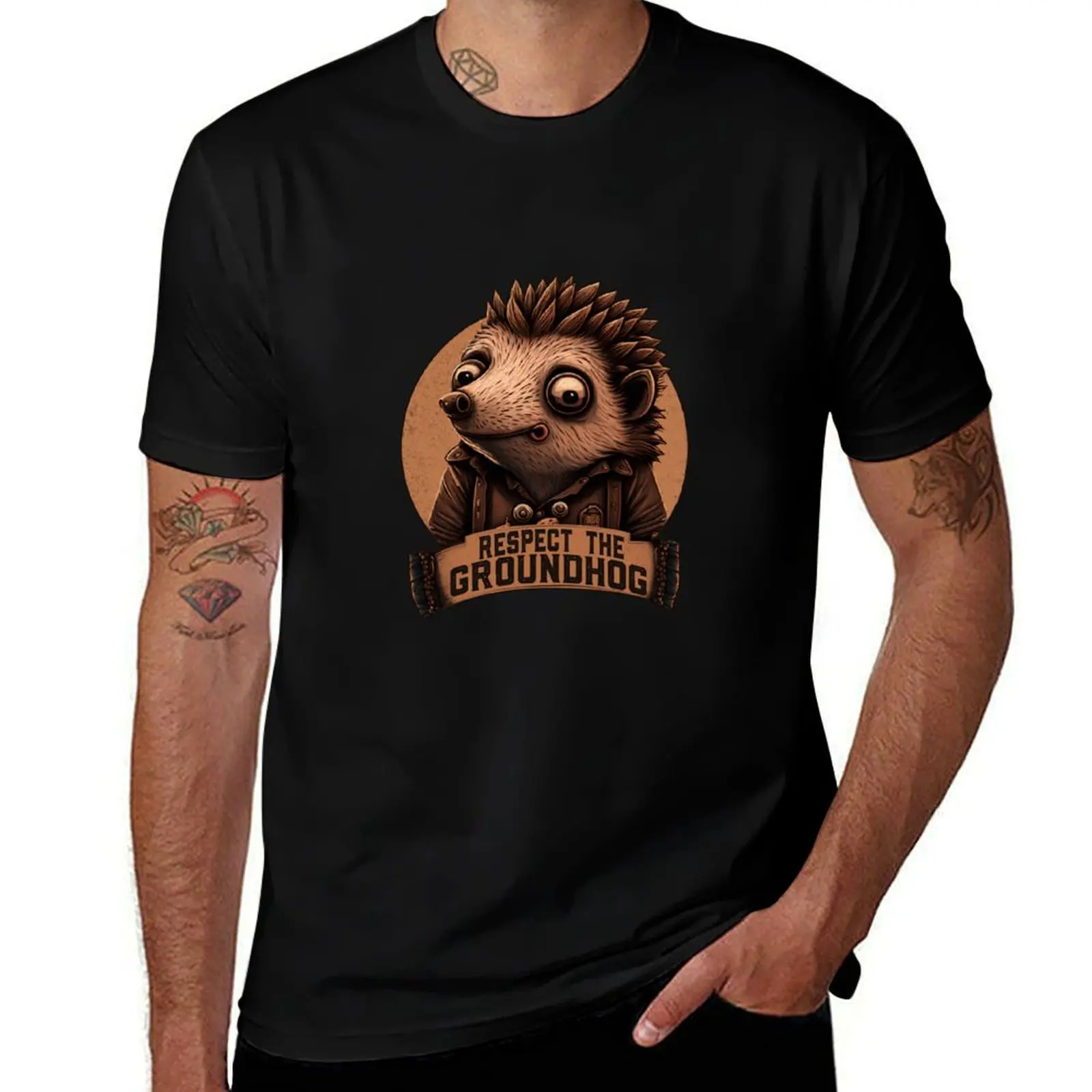 Respect The Groundhog for Groundhog lovers Groundhog day Celebration T-Shirt Retro Graphic Print T-Shirt