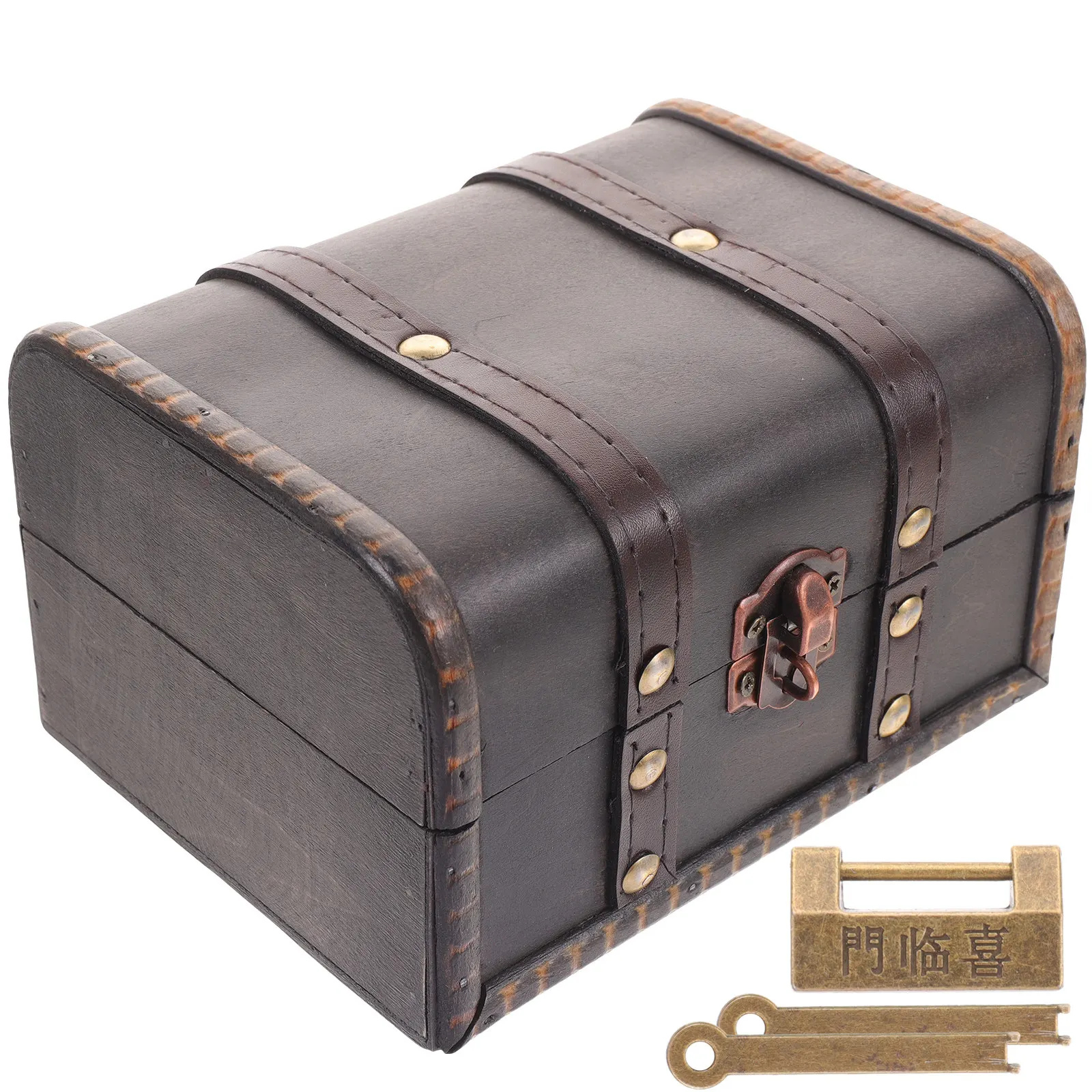 

Wooden Jewelry Box Vintage Lock Design Jewelry Storage Case Portable Trinket Organizer for Rings Bracelets Sundries