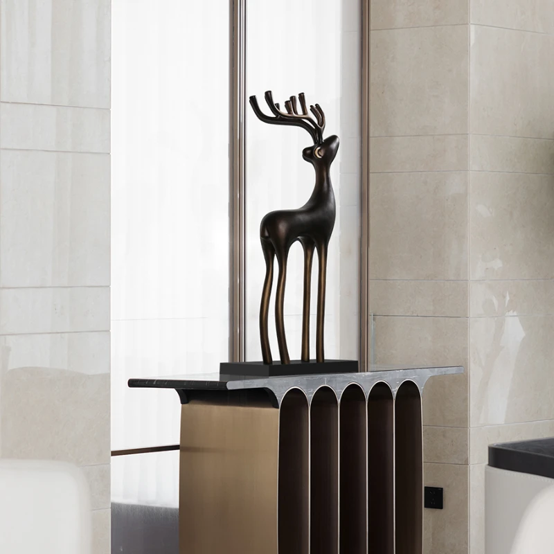 Lucky Deer Hotel model room decoration living room entrance home accessories high-end light luxury wood sculpture art ornament