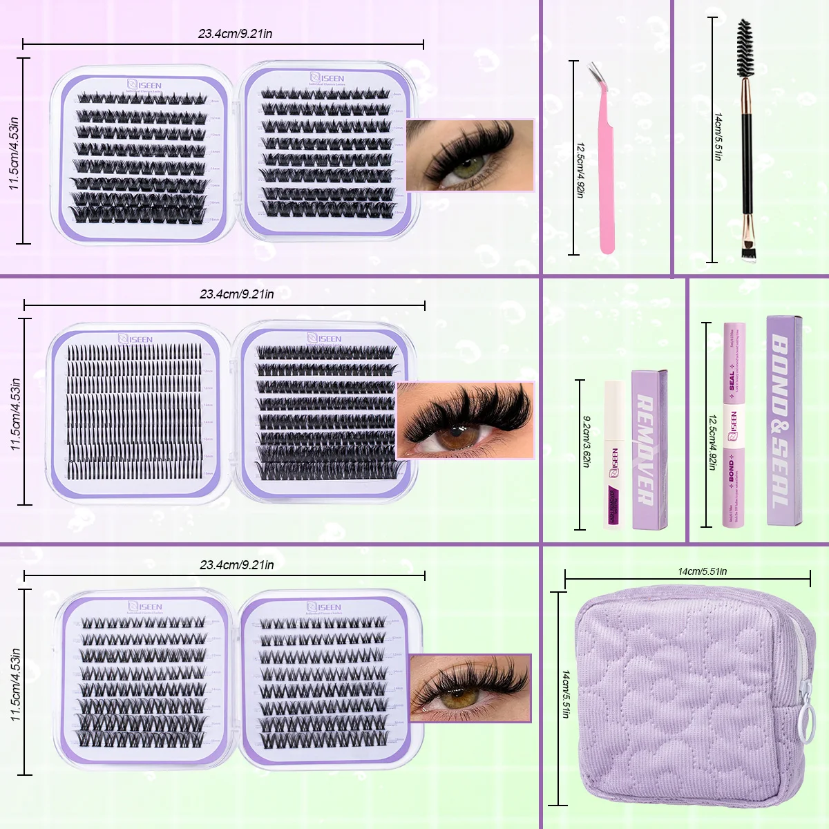 Wimperncluster-Set, DIY-Wimpernverlängerungsset mit Wimpernbindung und Dichtung, Kleberbürste, Pinzette, Wimpernbürste, Großhandel, große Packung