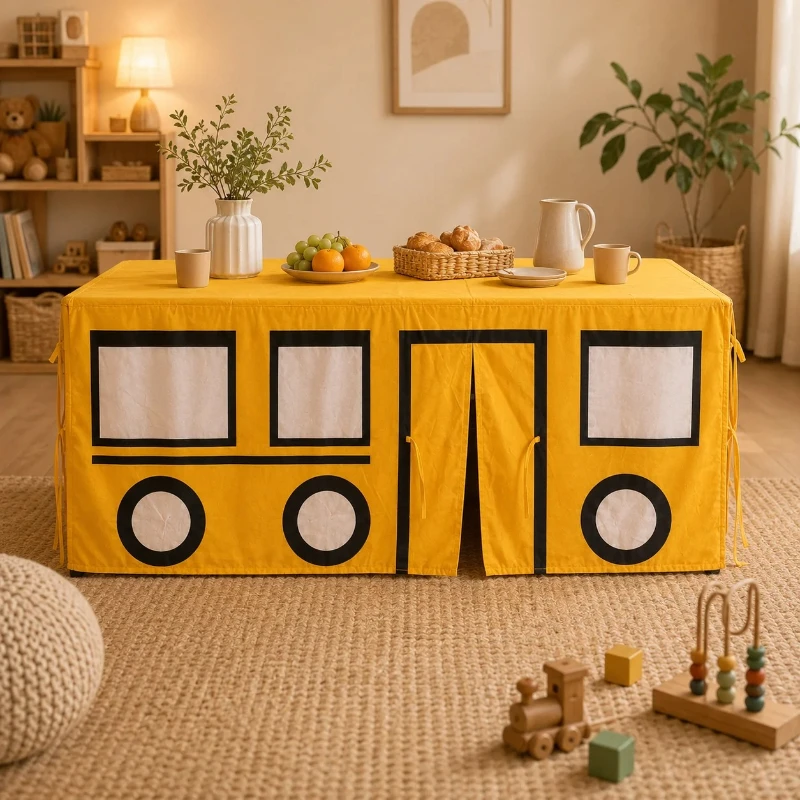 Home Textiles News - 10フィート x 7.5フィート 大型スクールバスプレイハウステーブルクロス スクールバス誕生日デコレーション テーブルフォートテントカバー