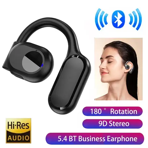 Bilashmart Wireless Bluetooth 5.4 Universal Hook Earphone Air Conduction Sports Business Single Ear Headset Handsfree Headphone With HD Mic