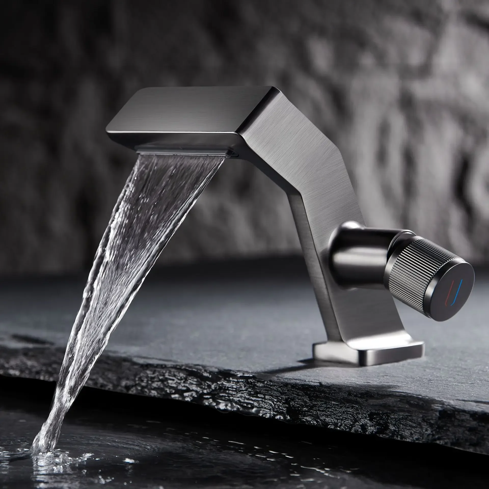 Waterfall Basin Faucet Hot and Cold Bathroom Sink Tap Grey Single Handle