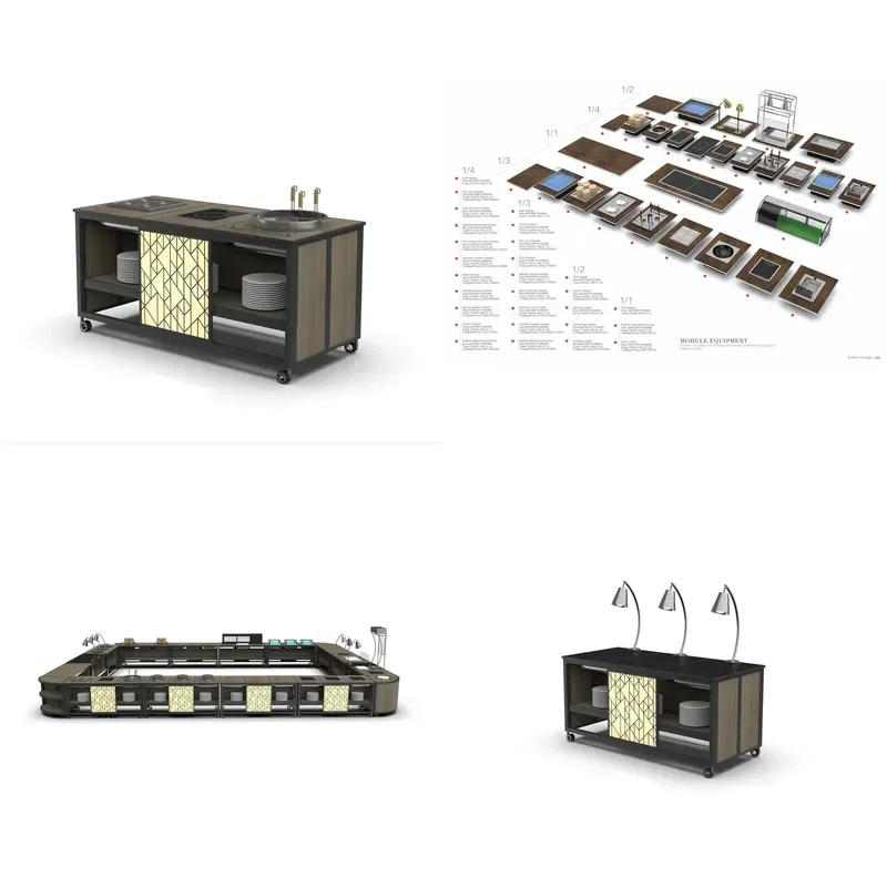 LED Induction Cooking Center Table Foldable Service Station for Italian Restaurant Dining Buffet Banquet