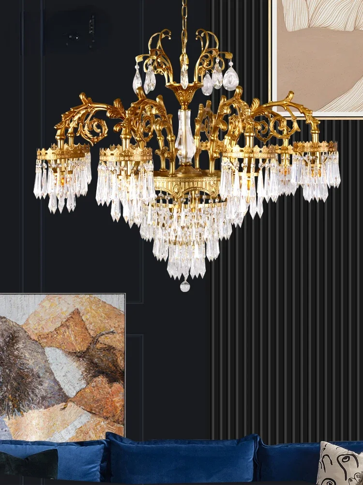 French LED Arrow Crystal Ceiling Chandeliers Copper Pendant Lights Living Room Bedroom Hanging Lamps Home Decor Luster Fixtures