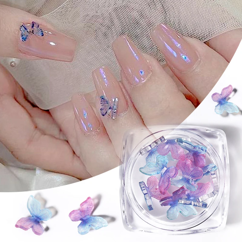 Colorful Butterfly Nail Jewelry DIY Resin Manicure Decals Pink Heart Nail Art Crystal Rhinestones UV Gel Decoration Accessories