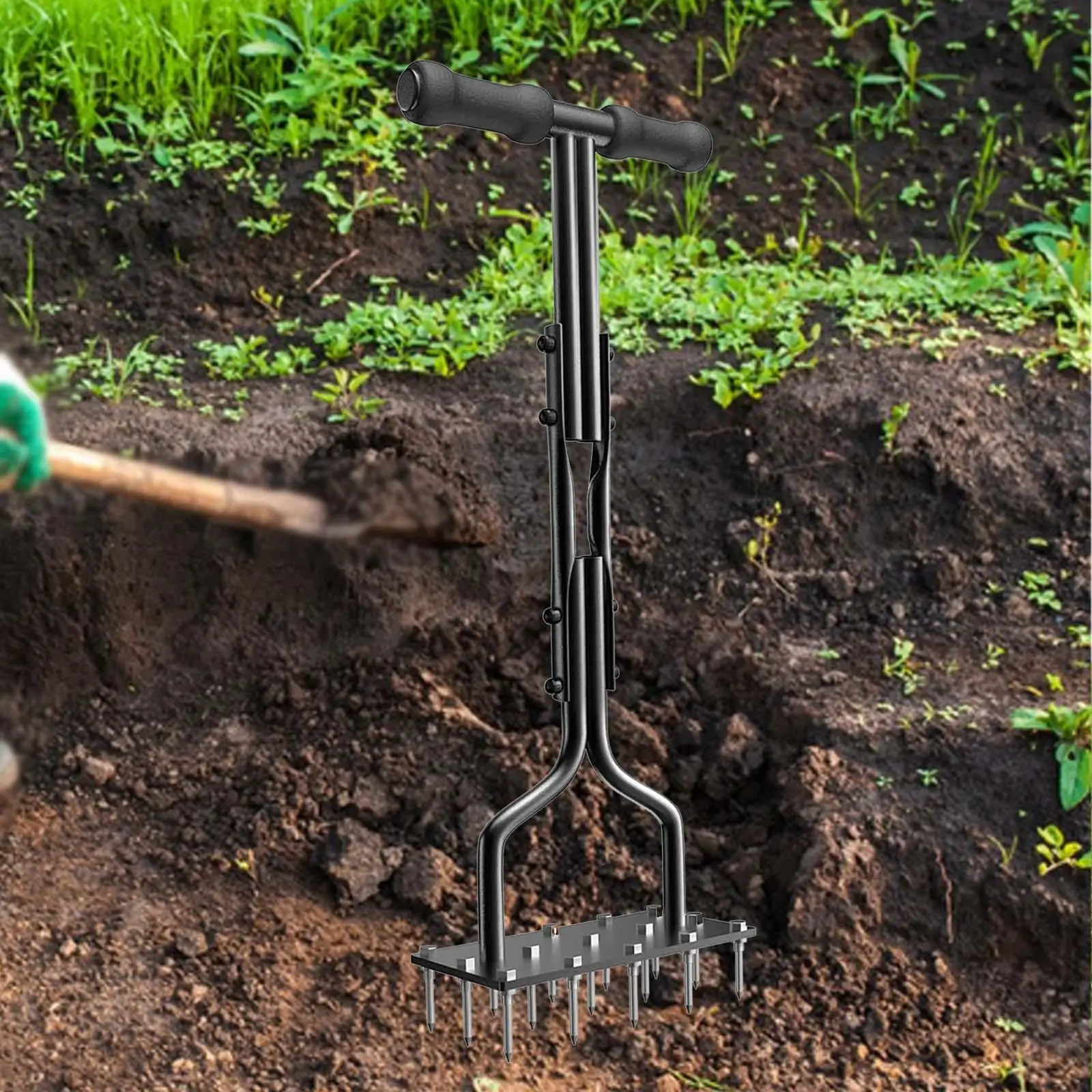 Manual Yard Aerator Farm Comfortable Handle Garden T Handle Lawn Aerator Spikes for Planting Yard Agricultural Flower Beds Lawn