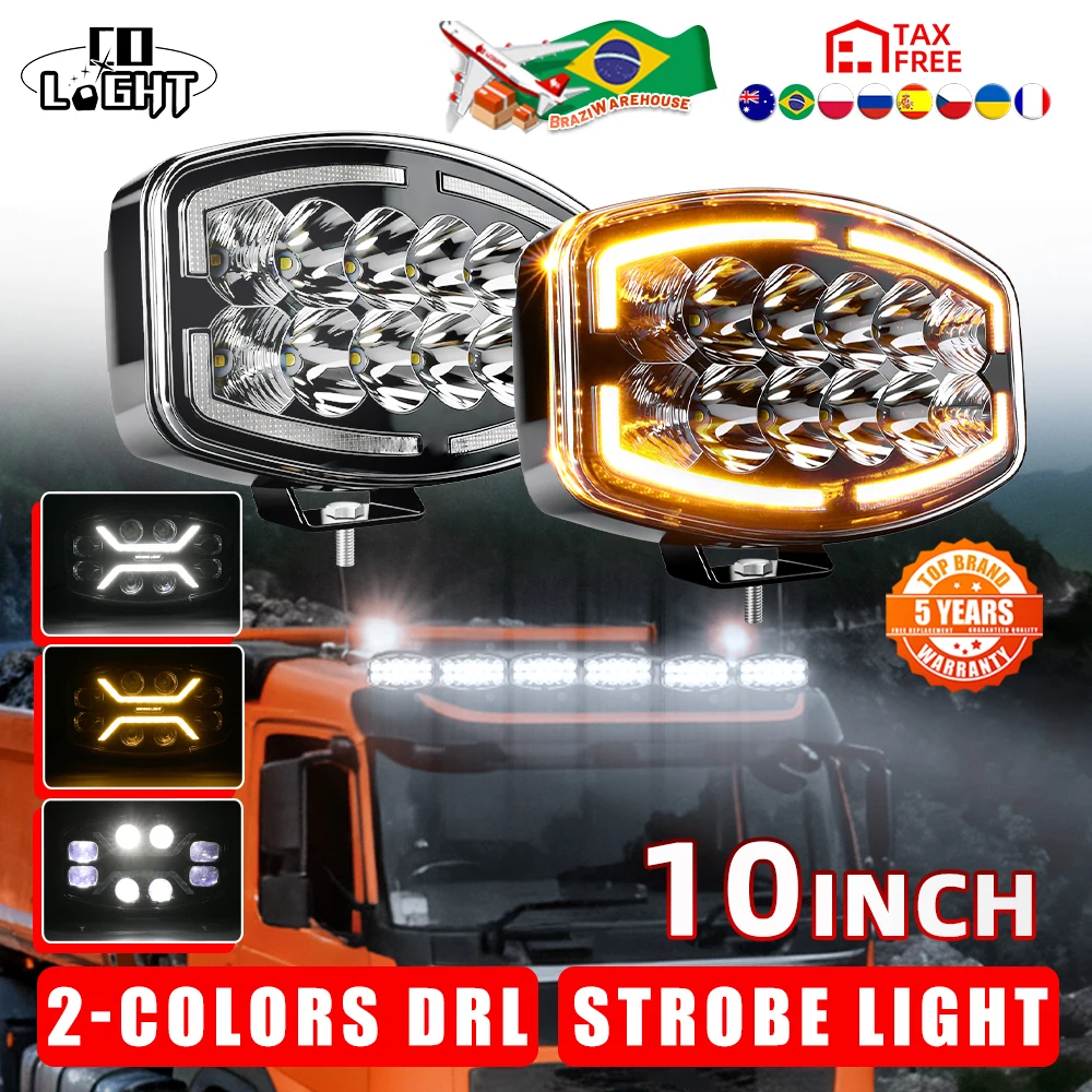 

CO LIGHT 10" LED Work Light IP68 White-Amber Daytime Running Lights Strobe Long Range LED Truck Headlight 12V 24V for Car 4X4