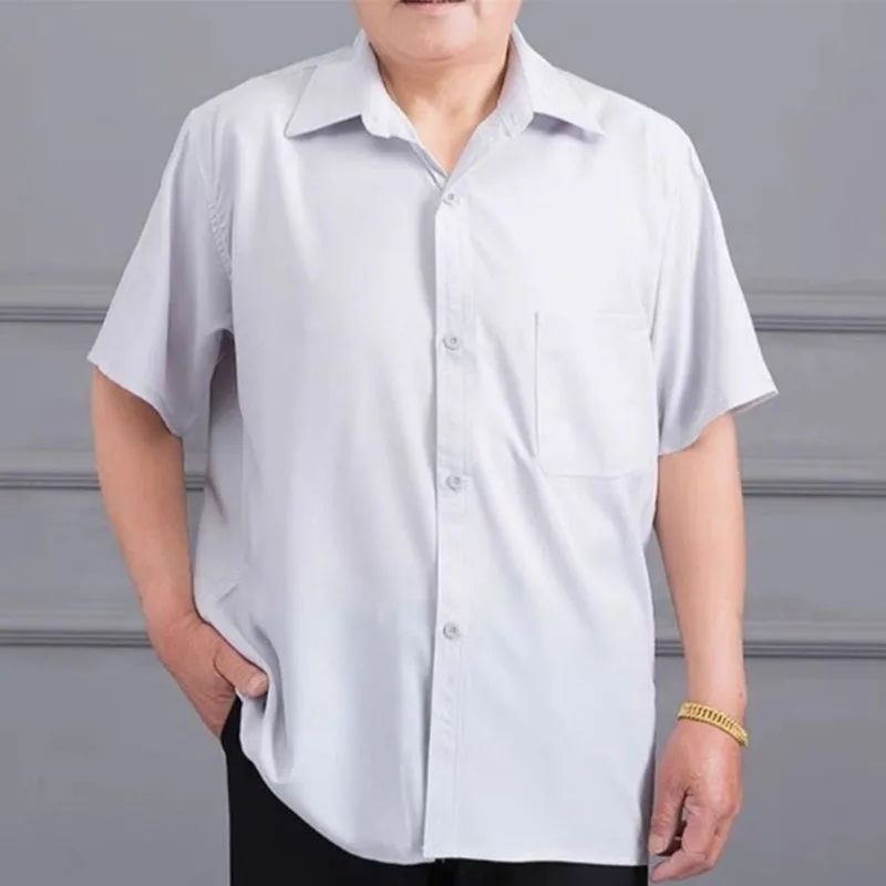

Men's Lightweight Breathable Short Sleeve Shirt Casual Loose Fit Solid Color Button-Down Summer Top for Middle-aged and Elderly