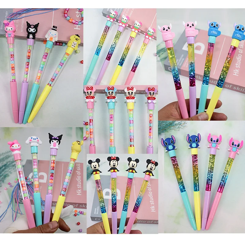 

24pcs Disney Animated Character Mickey Mouse Minnie Stitch Cute Quicksand Pen Creative Rollerball Pen 0.5 Mm Students Stationery