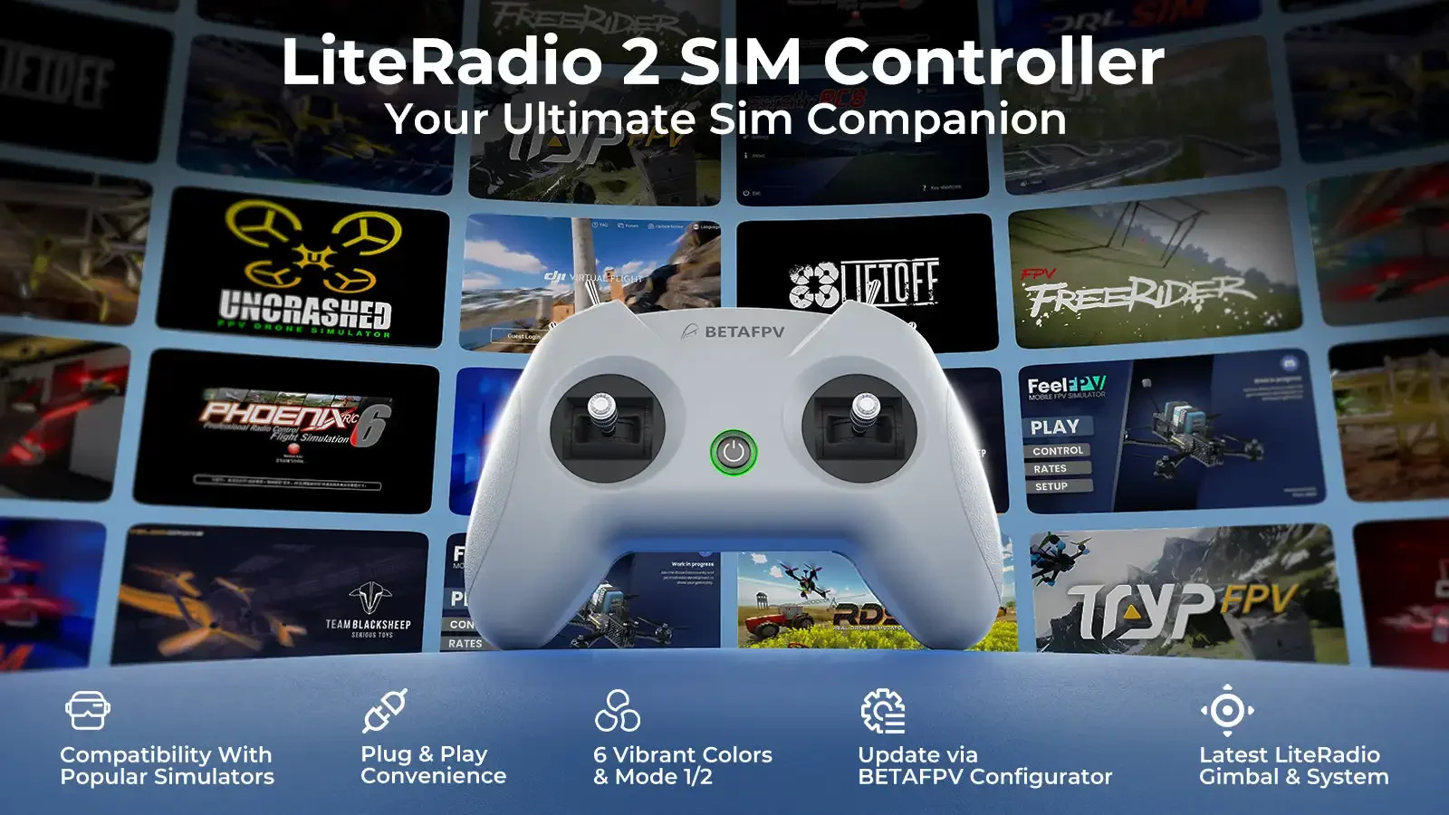 

New BETAFPV LiteRadio 2 SIM Remote Controller 8CH with USB Type-C Cable for BETAFPV's LiteRadio series Cetus drones transmitter