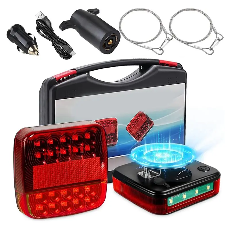 【EFFICIENT 】IP65 Waterproof Wireless Trailer Lights Magnetic Rechargeable LED Tow Light Kit, 10H Battery, 100FT Sync