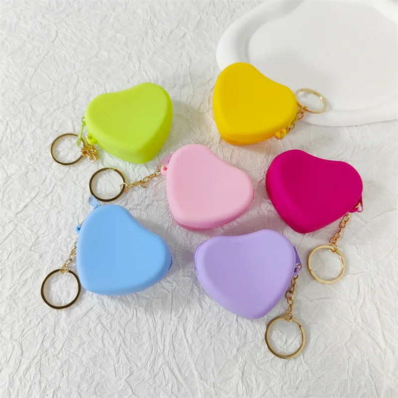 

10 шт. силиконовых кошельков для монет в форме сердца, водонепроницаемые, портативные, разноцветные.