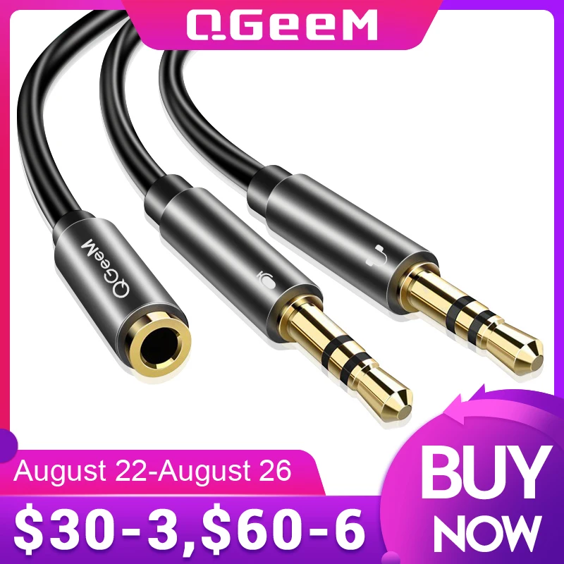 QGeeM del Divisore Della Cuffia per Computer 3.5mm Femmina a 2 Maschio 3.5 millimetri Mic Audio Y Cavo Splitter Auricolare per PC Adattatore AUX Cavo