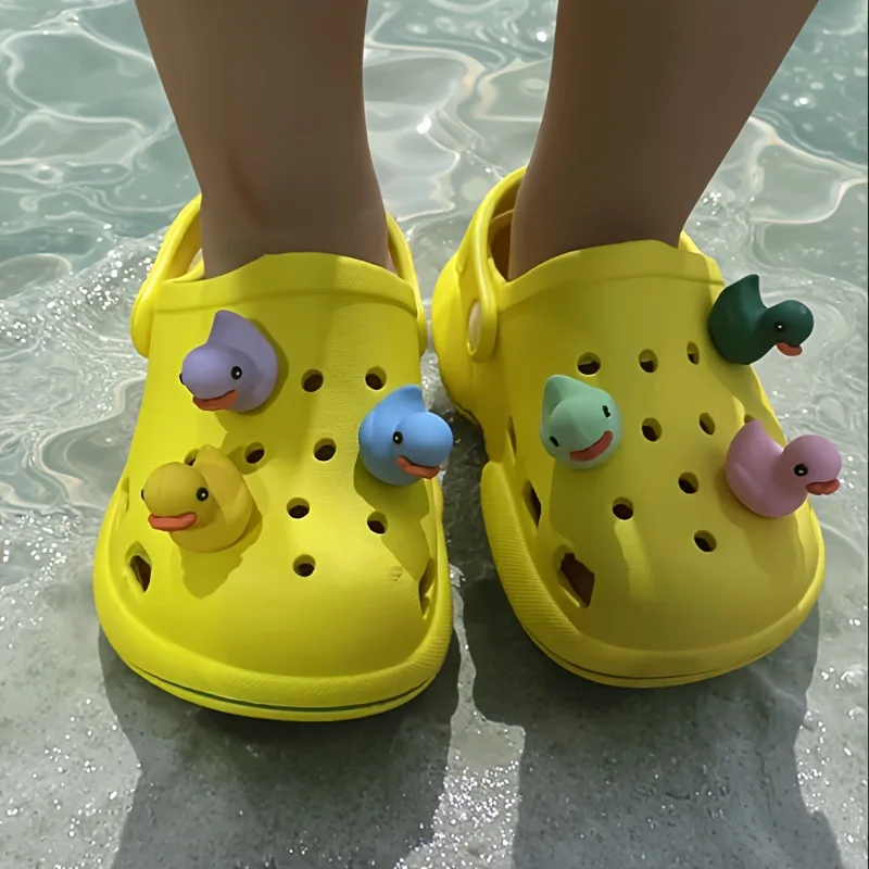 Fun Duck 6-piece Set Hole Shoe Charms Decorations Cute Cartoon Mixed Color Duck Shoes Buckle DIY 3D Hole Shoe Accessories