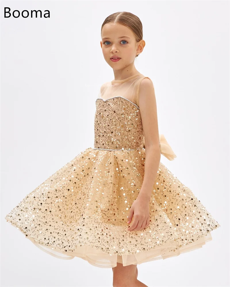 Booma A-Line Flowers Girl Dresses  Sequined  Wedding Party Dress for Kids Knee-Length Girls Prom Gowns Customized