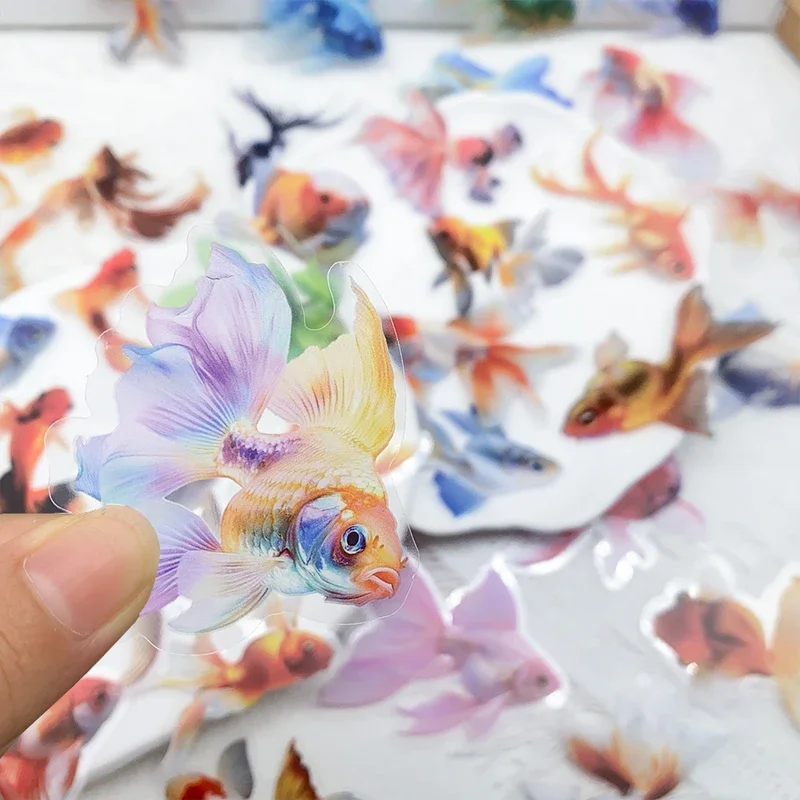 10/30/50pcs Cute Goldfish Transparent PET Stickers Decals For Phone Laptop Refrigerator Suitcase DIY Waterproof Stickers Kids