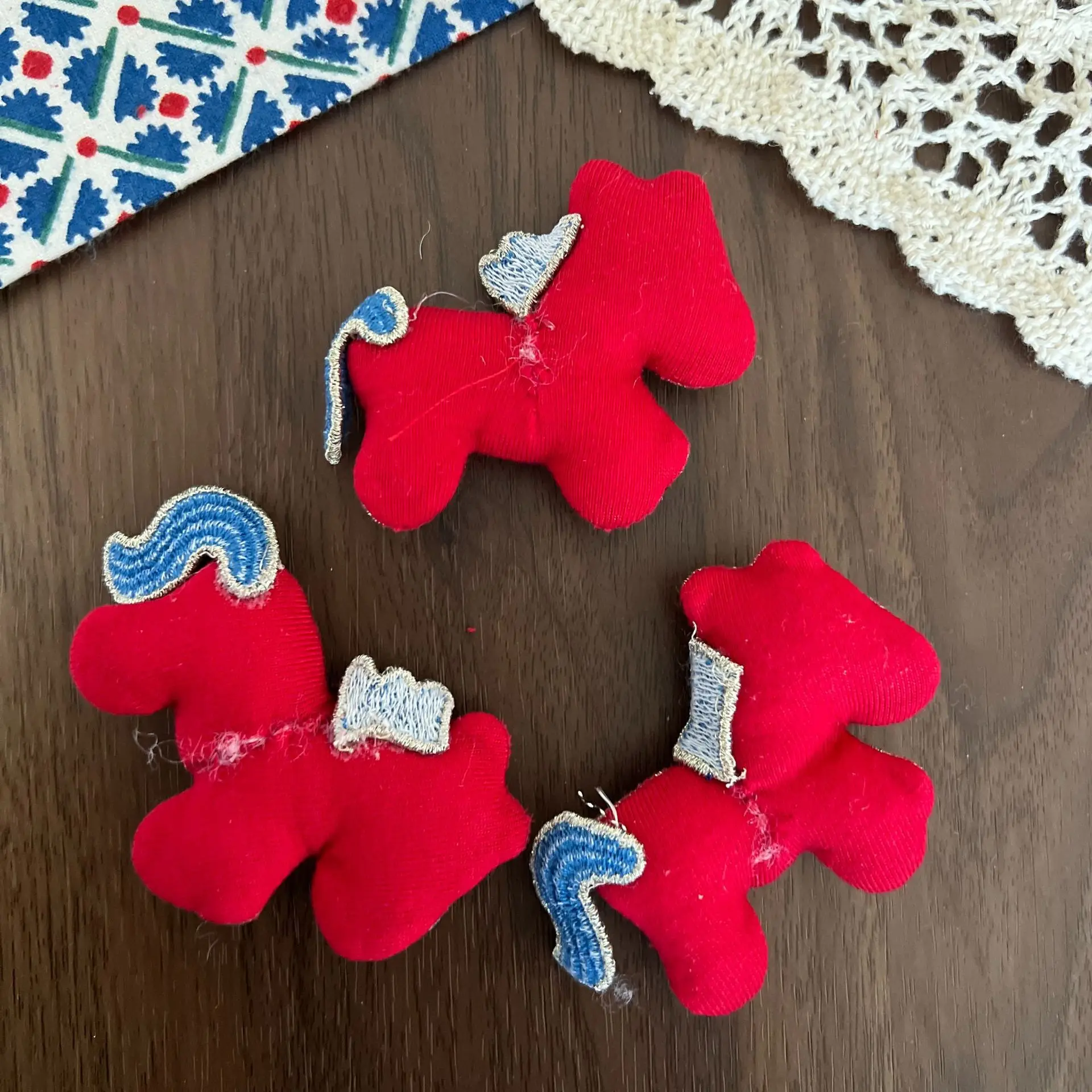 Brooch Pin DIY Red Pony Fabric Cotton Filled Embroidered Zodiac Year Kids Hair Clip Accessory Handmade Craft Material