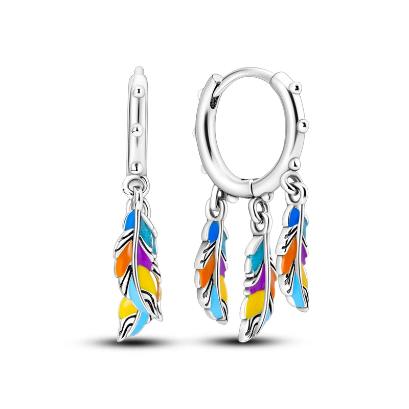925 Sterling Silver Feather Lucky Symbol Series Drop Earrings For Woman Fashion Party Fine Gifts Elegant Jewelry Accessories