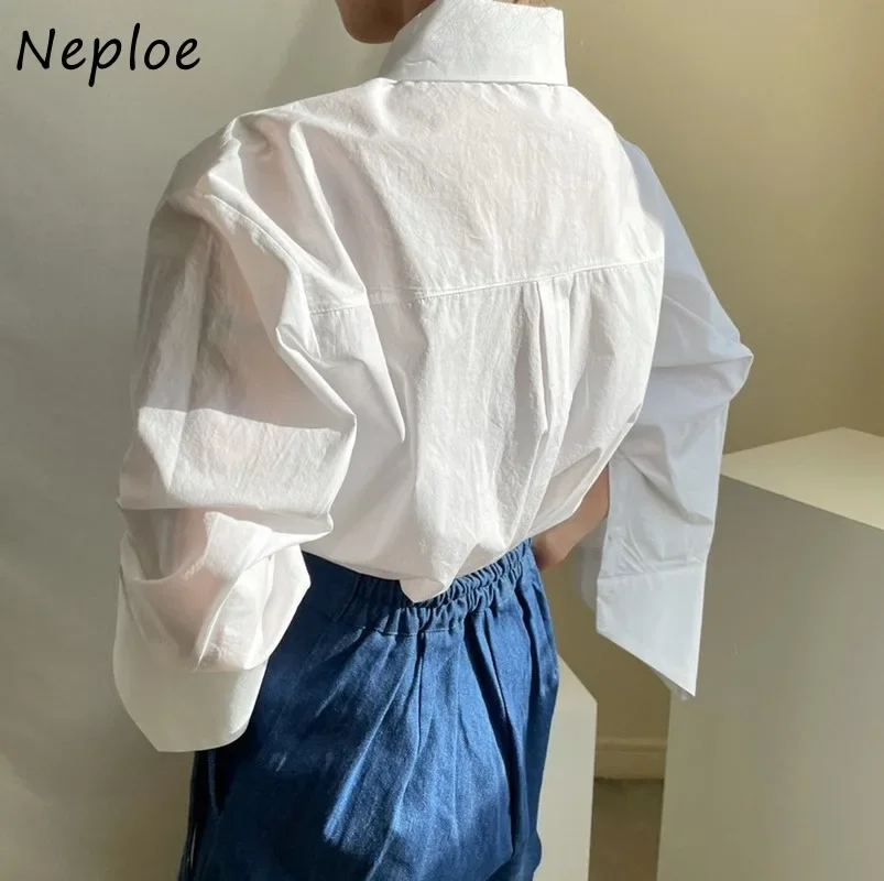 Neploe Korean Irregular Collar Design Long Sleeve Blouse Women Hit Color Striped Patchwork Loose Blusas Spring 2024 New Shirt