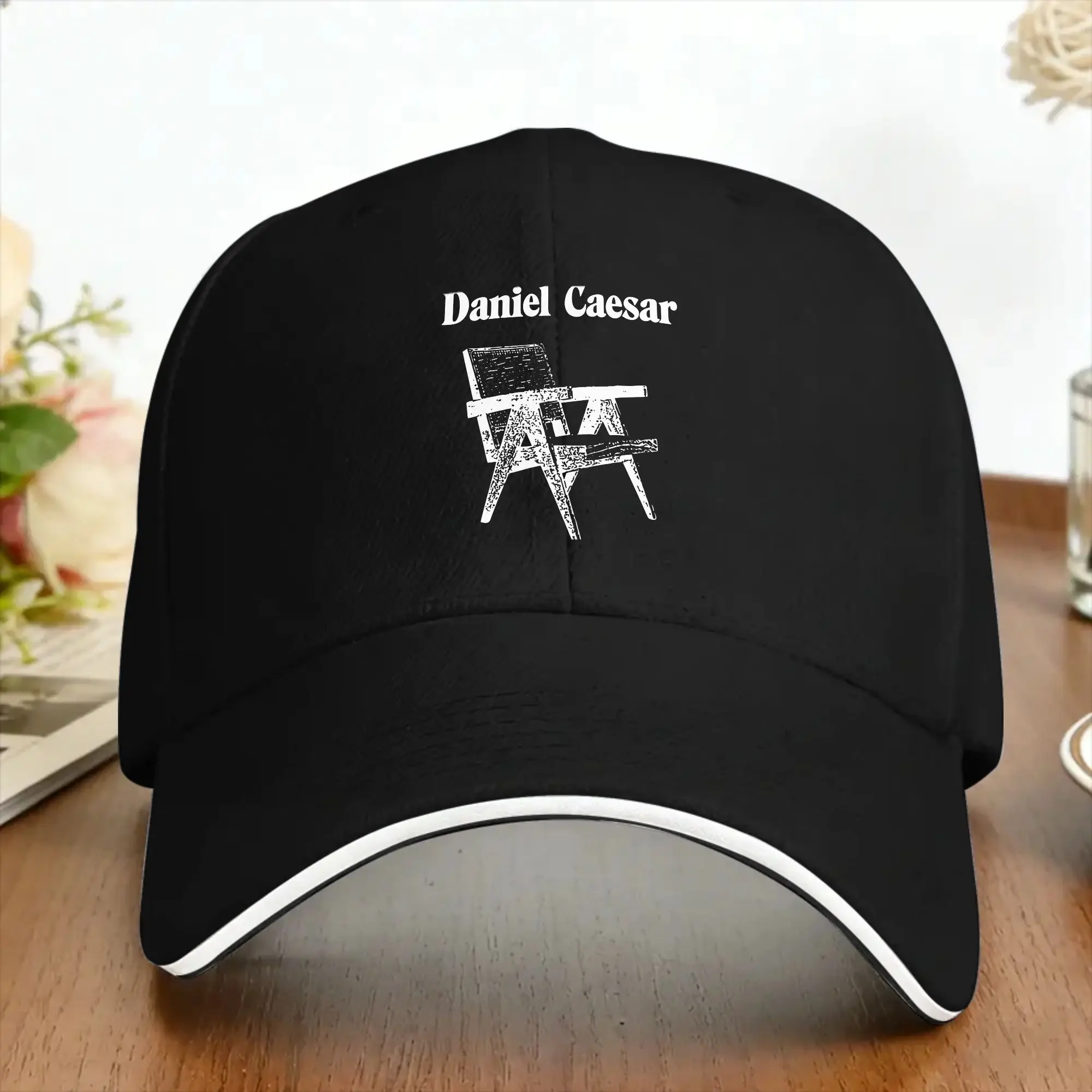 White Outline Daniel Caesar Chair Minimal Text Baseball Cap Female Male Custom Logo Trucker Hat Sun Visor Outdoor Baseball Caps