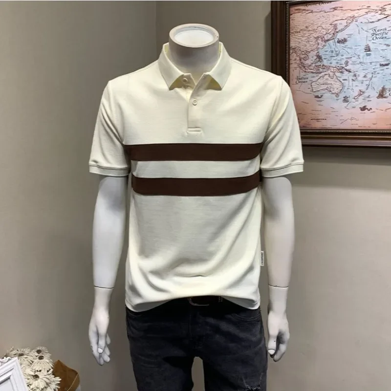 

Mens with Collar T-shirt Black O Neck Striped Wholesale Hot Party Vintage Tee Men's Clothing 2025 Cheap Tops Xl Male Polo Shirts