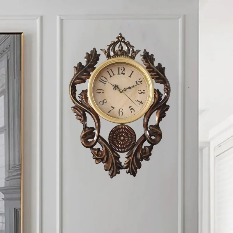 American fashion retro hanging clock retro old lines living room bedroom study high value atmospheric wall clock hanging watch