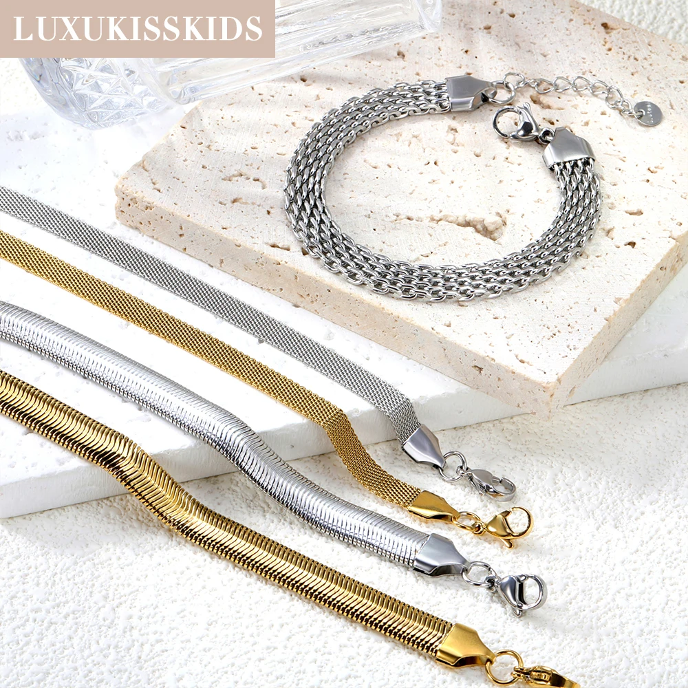 

LUXUKISSKIDS Luxury Jewelry Trendy Cuban Chain Bracelets Waterproof Tarnish Free Accessories Gold Plated Stainless Steel pulsera